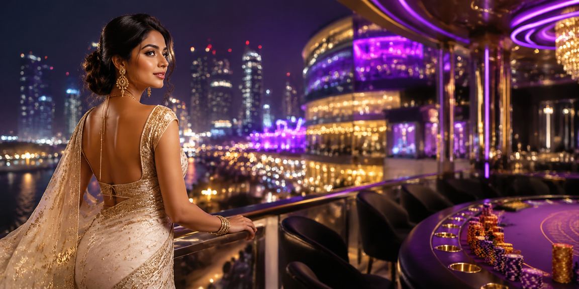 Indian lady celebrating casino promotions wearing colorful saree