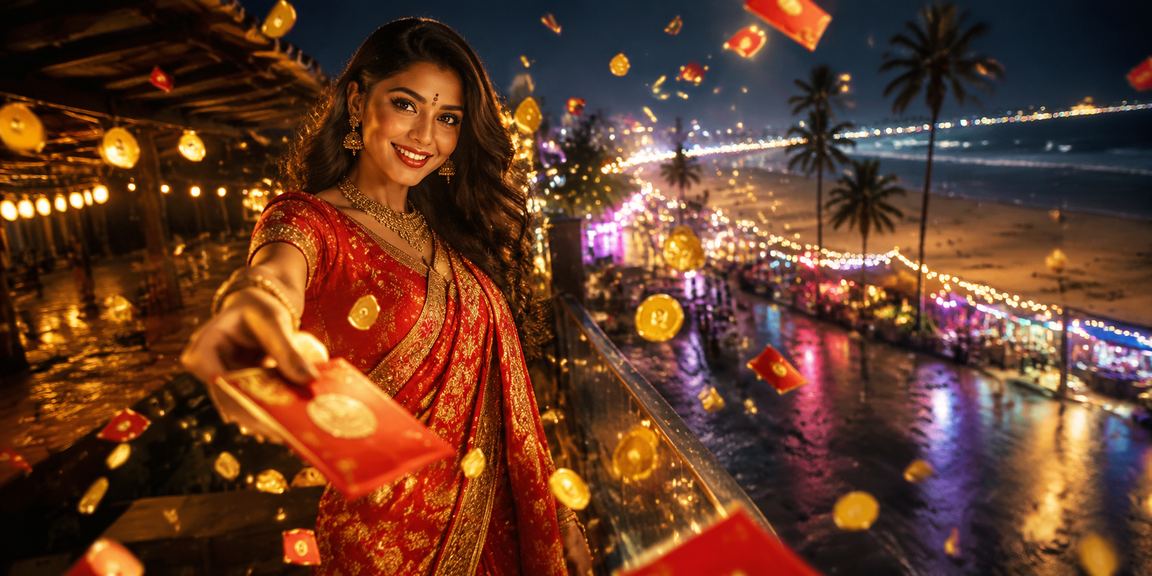 Red envelope with bonus and traditional Indian attire representing vibrant promotions