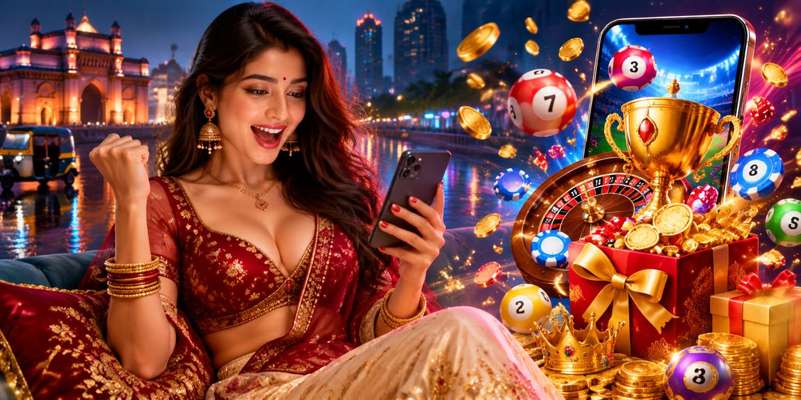 Colorful neon Mumbai street reflecting mobile casino player lifestyle